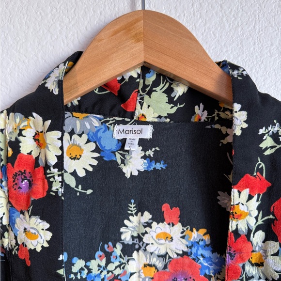 Marisol Black Floral Print Fringe Kimono Cardigan Boho Festival Layer Size Small - Picture 4 of 4